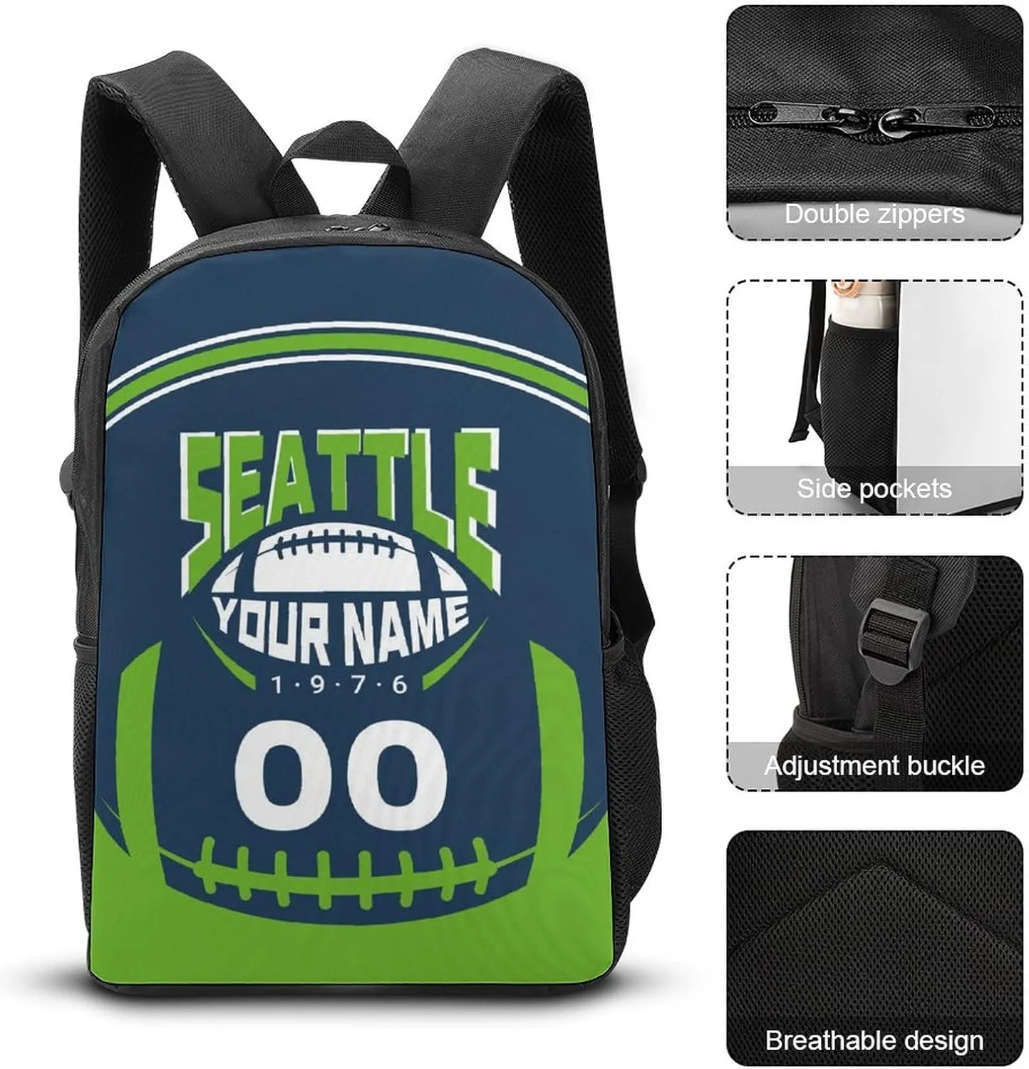 Custom Shoulder Seattle Backpack Personalized Any Name Number 17 Inch Large Capacity Laptop Bag Bookbag Gifts for Men Women