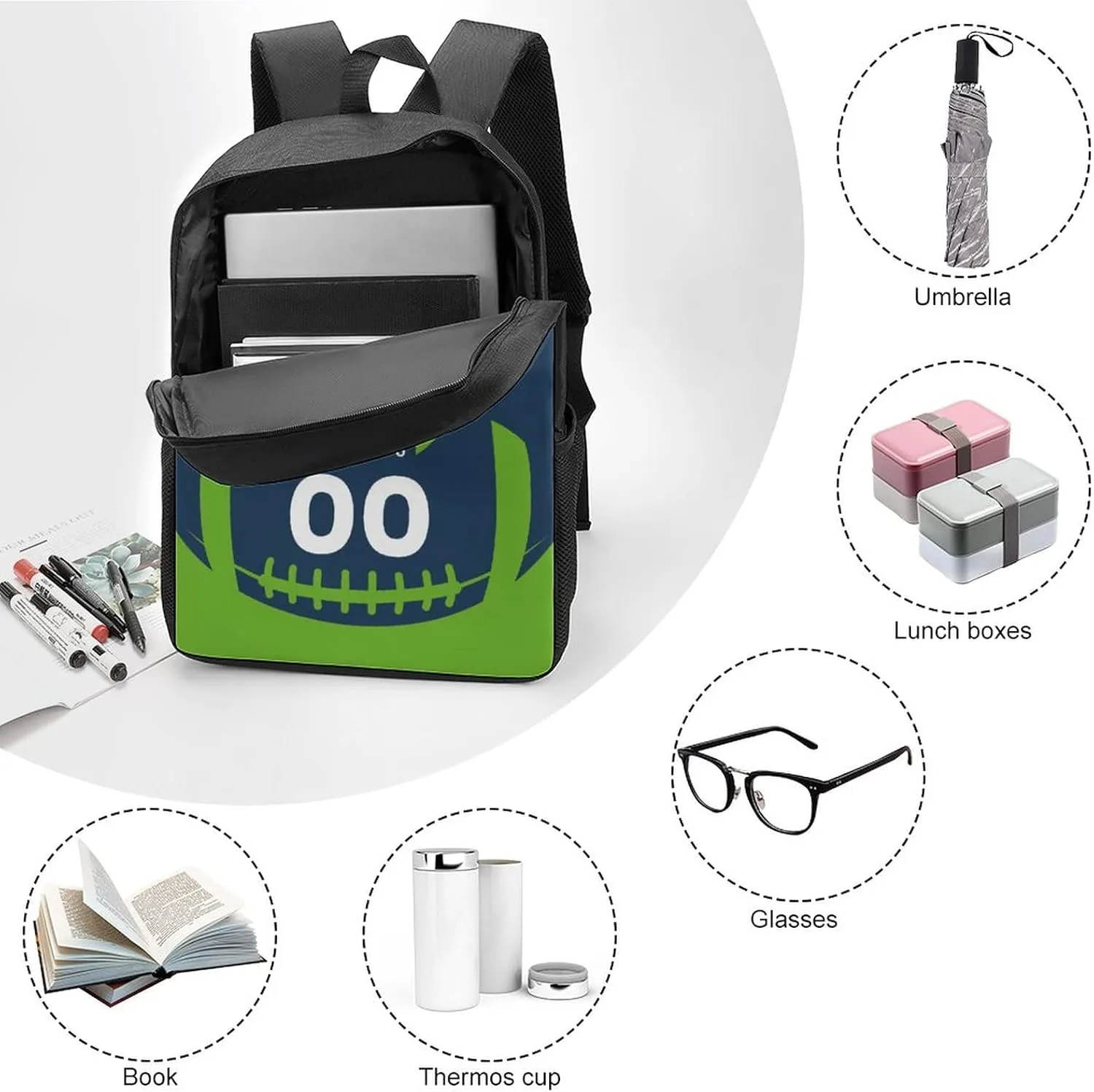 Custom Shoulder Seattle Backpack Personalized Any Name Number 17 Inch Large Capacity Laptop Bag Bookbag Gifts for Men Women