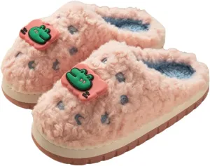 Cute Cartoon Crocodile Head Animal Slippers For Kids Comfortable Anti Slip Home Thick Sole Novelty Super Plush Soft Fleece Home Shoes