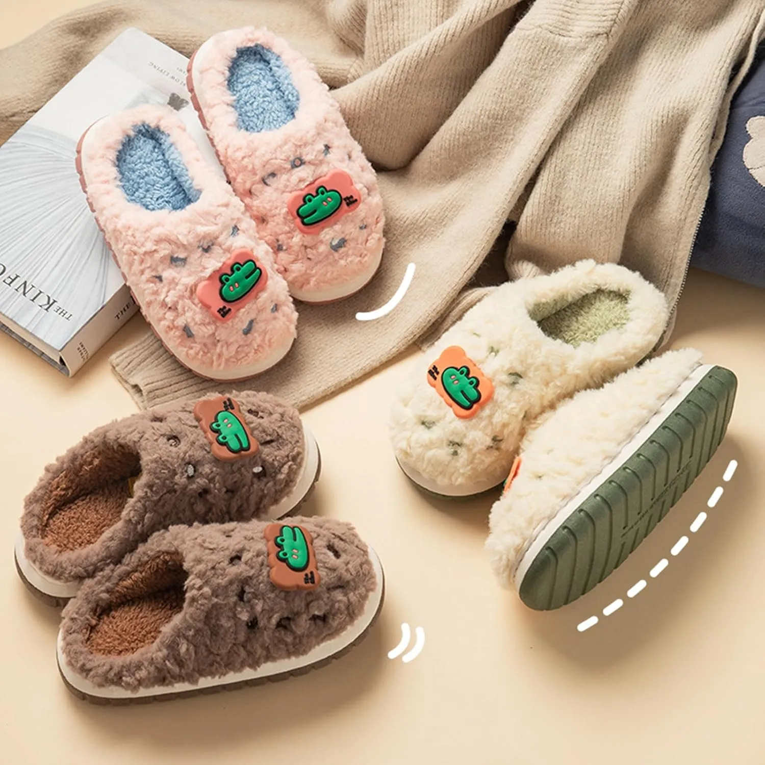 Cute Cartoon Crocodile Head Animal Slippers For Kids Comfortable Anti Slip Home Thick Sole Novelty Super Plush Soft Fleece Home Shoes