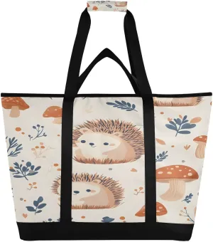 Cute Hedgehog Mushroom Reusable Insulated Lunchbox Cooler Bag, Leakproof Kitchen Grocery Bag Collapsible Portable Cooler Tote Bag for Picnic, Camping, Office, Travel