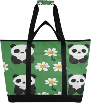 Cute Panda Reusable Insulated Lunchbox Cooler Bag, Leakproof Kitchen Grocery Bag Collapsible Portable Cooler Tote Bag for Picnic, Camping, Office, Travel
