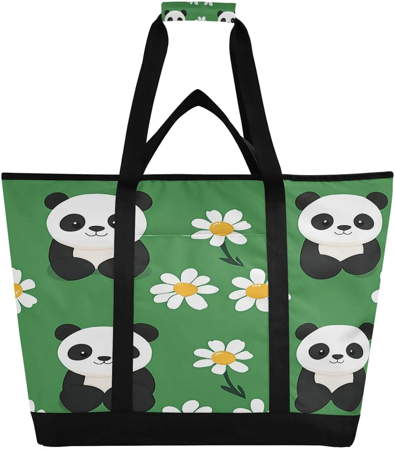 Cute Panda Reusable Insulated Lunchbox Cooler Bag, Leakproof Kitchen Grocery Bag Collapsible Portable Cooler Tote Bag for Picnic, Camping, Office, Travel