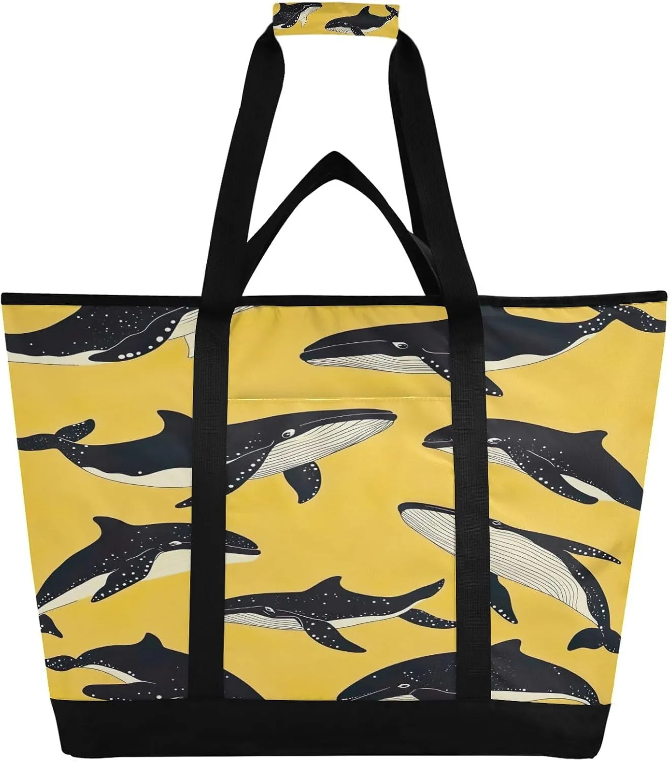 Cute Whale Reusable Insulated Lunchbox Cooler Bag, Leakproof Kitchen Grocery Bag Collapsible Portable Cooler Tote Bag for Picnic, Camping, Office, Travel