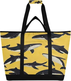 Cute Whale Reusable Insulated Lunchbox Cooler Bag, Leakproof Kitchen Grocery Bag Collapsible Portable Cooler Tote Bag for Picnic, Camping, Office, Travel