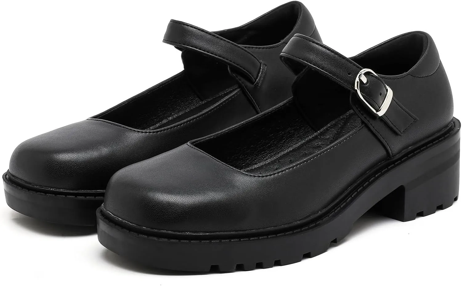 DADAWEN Women's Mary Jane Shoes Platform Oxford Shoes Leather Round Toe Chunky Heel Non-Slip Comfort Casual Dressy Girls School Work Shoes