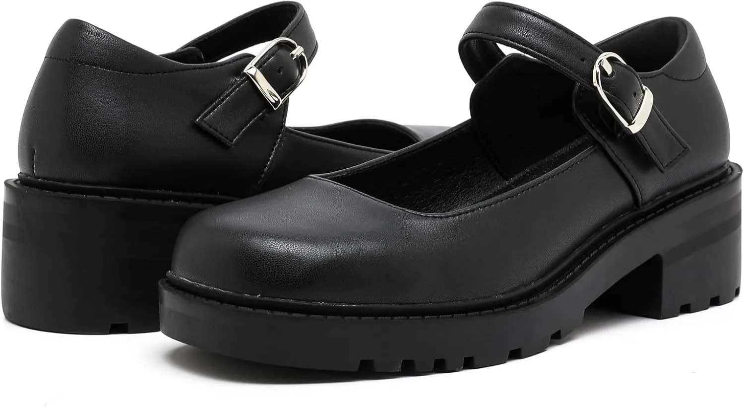 DADAWEN Women's Mary Jane Shoes Platform Oxford Shoes Leather Round Toe Chunky Heel Non-Slip Comfort Casual Dressy Girls School Work Shoes