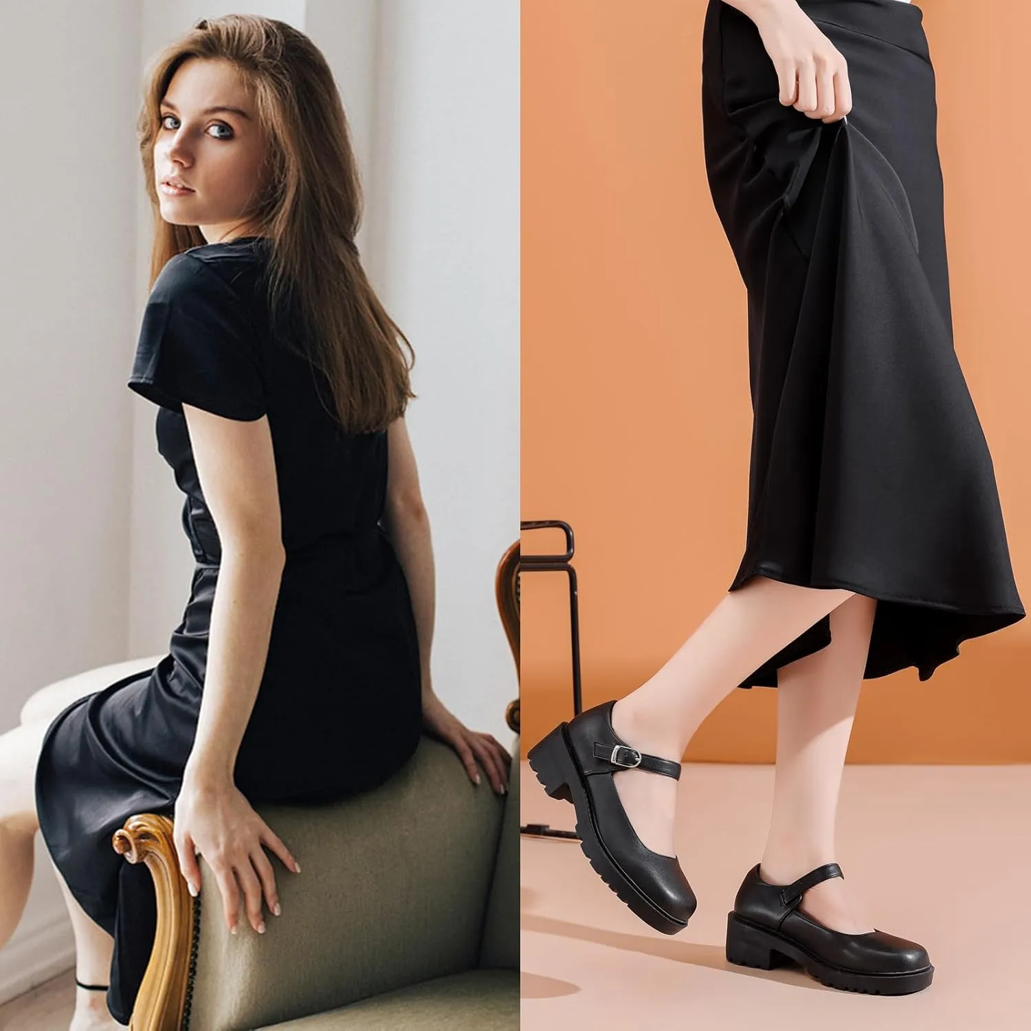 DADAWEN Women's Mary Jane Shoes Platform Oxford Shoes Leather Round Toe Chunky Heel Non-Slip Comfort Casual Dressy Girls School Work Shoes