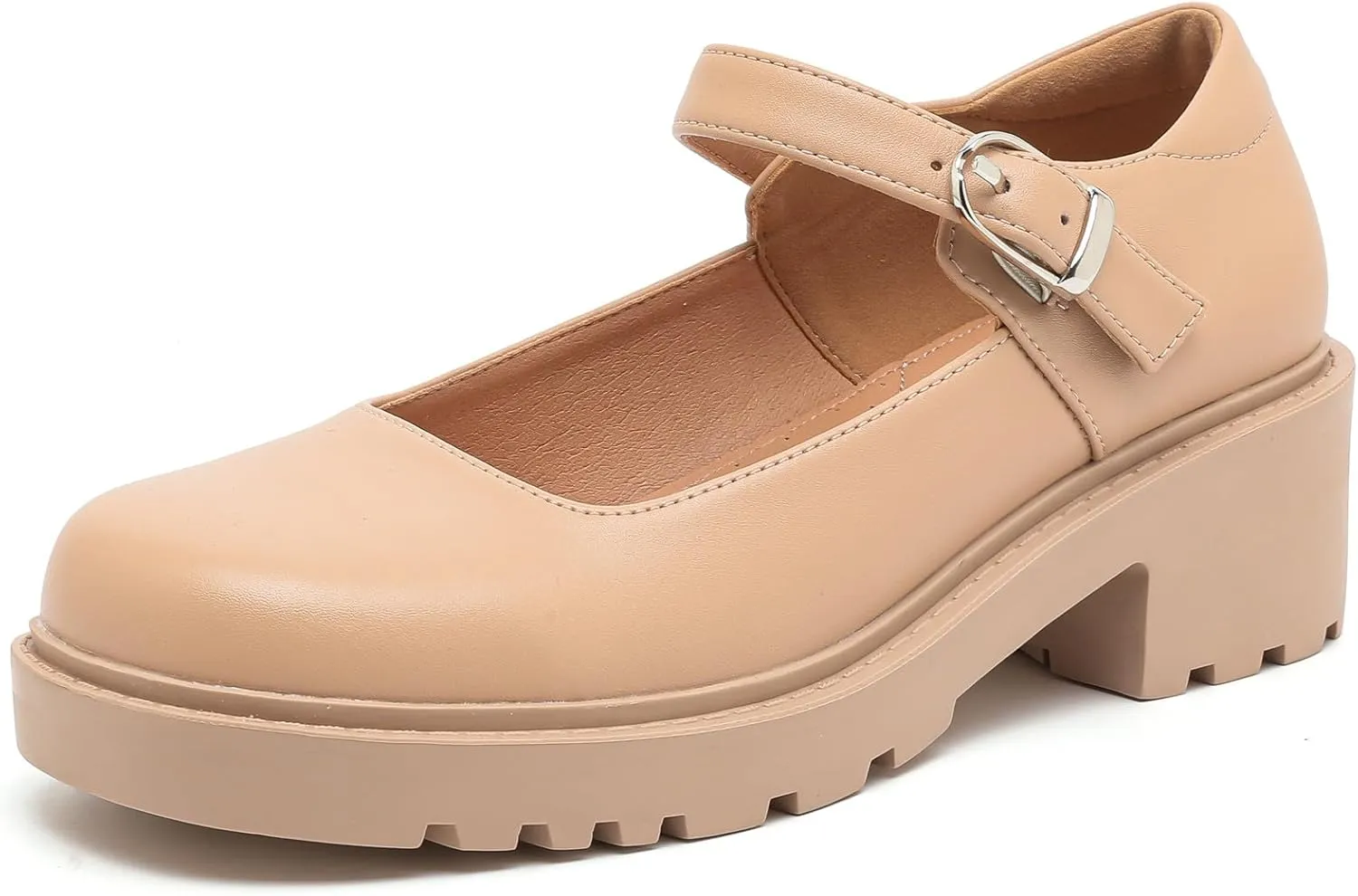 DADAWEN Women's Mary Jane Shoes Platform Oxford Shoes Leather Round Toe Chunky Heel Non-Slip Comfort Casual Dressy Girls School Work Shoes