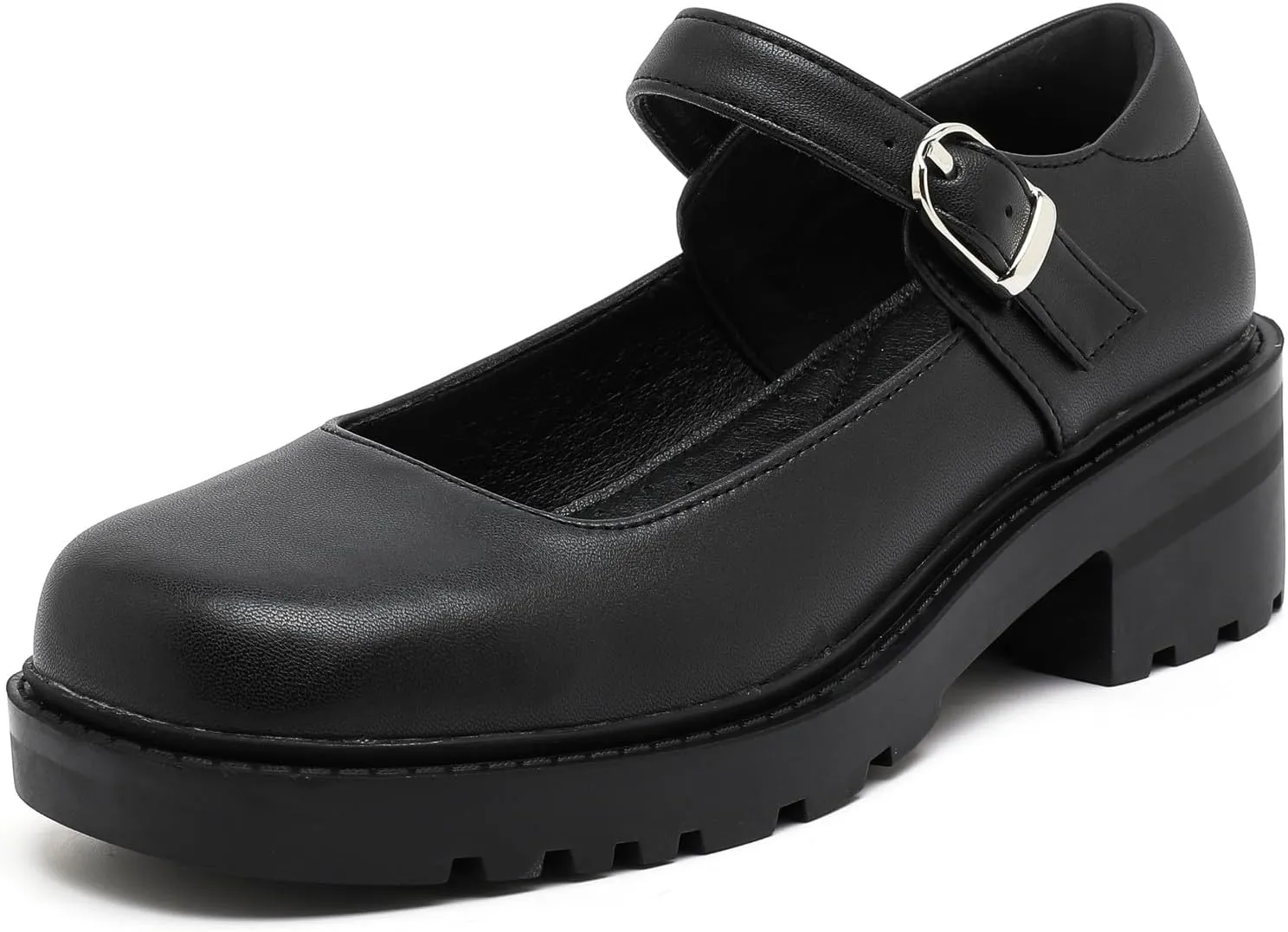 DADAWEN Women's Mary Jane Shoes Platform Oxford Shoes Leather Round Toe Chunky Heel Non-Slip Comfort Casual Dressy Girls School Work Shoes