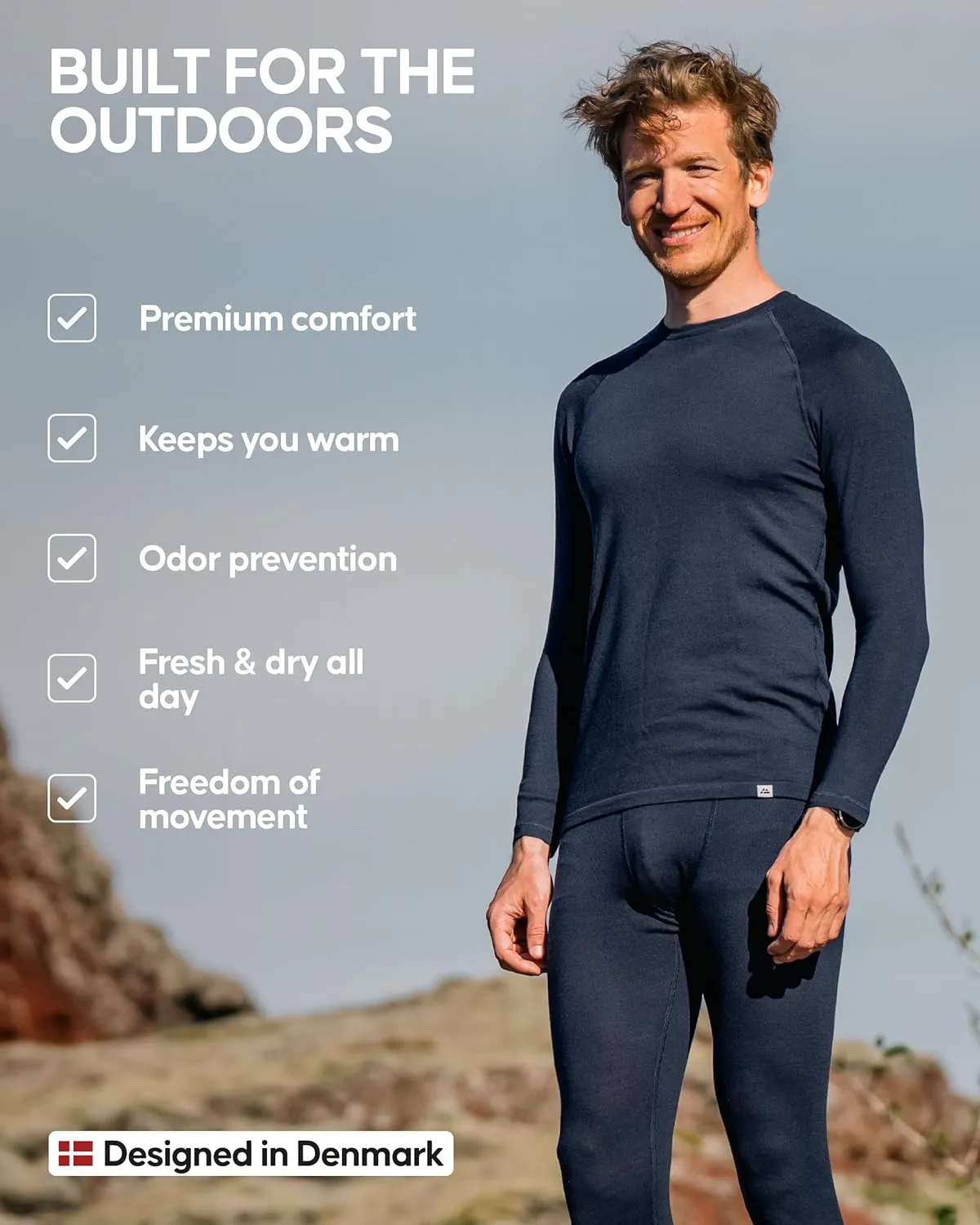 DANISH ENDURANCE Merino Wool Long Sleeve for Men, Thermal Top, Merino Wool Base Layer Underwear, with or Without a Zipper
