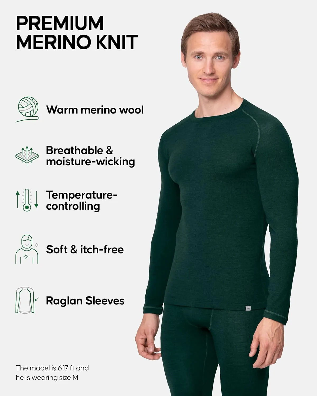 DANISH ENDURANCE Merino Wool Long Sleeve for Men, Thermal Top, Merino Wool Base Layer Underwear, with or Without a Zipper