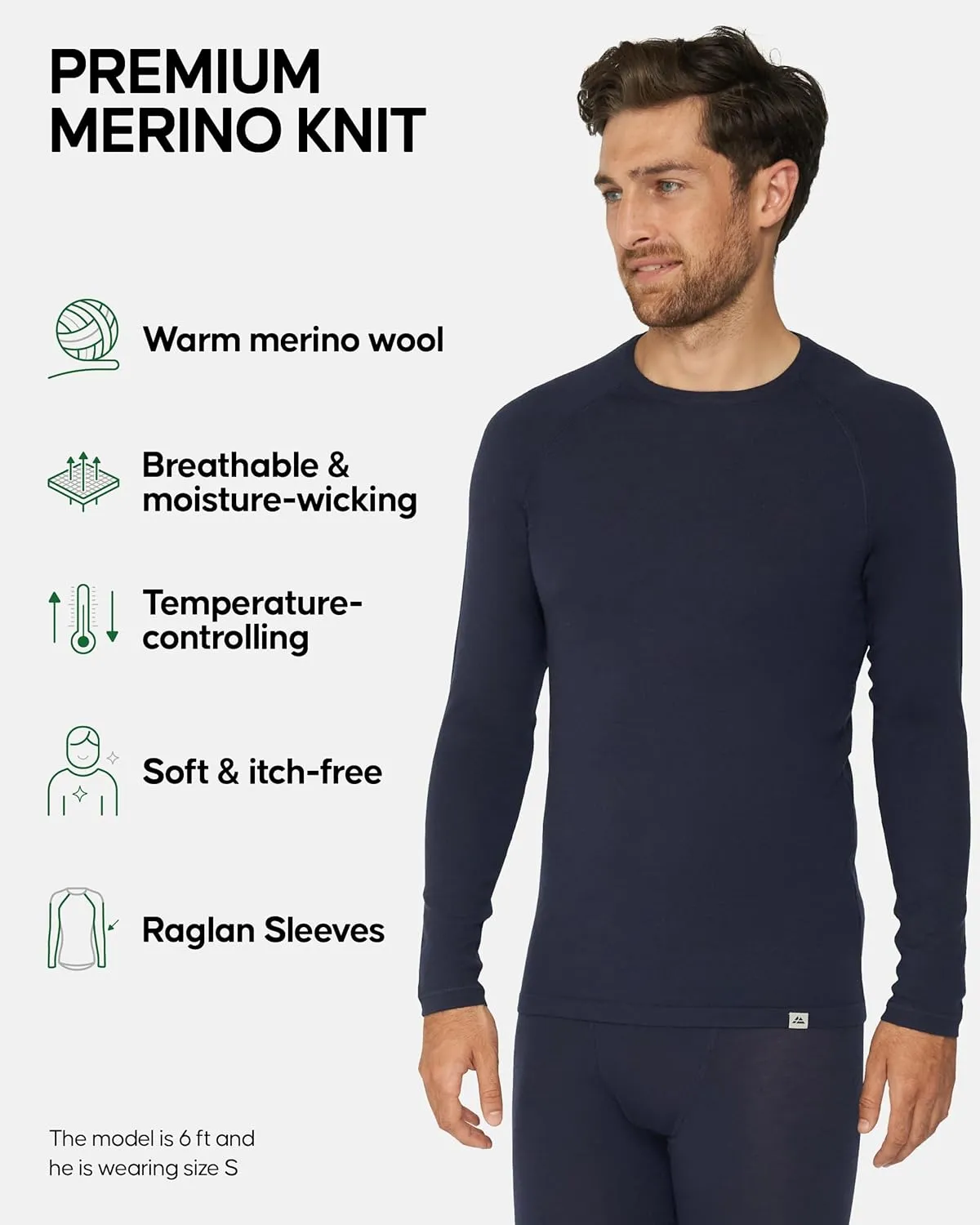 DANISH ENDURANCE Merino Wool Long Sleeve for Men, Thermal Top, Merino Wool Base Layer Underwear, with or Without a Zipper