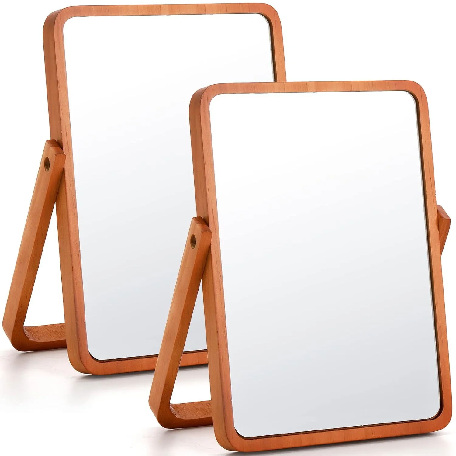 DEAYOU 2 Pack Mirror with Wood Stand, Rotation Makeup Mirror, 10" Standing Cosmetic Mirror, Portable Wood Tabletop Mirror for Hanging, High-Definition, Pine