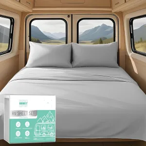Degrees of Comfort RV Short Queen Sheet Set - 4 Piece Soft Bed Sheets, Easy Fit up to 13", Breathable and Wrinkle-Free, for Camper & Travel Trailer, Machine Washable, Oeko-TEX Certified, Light Grey