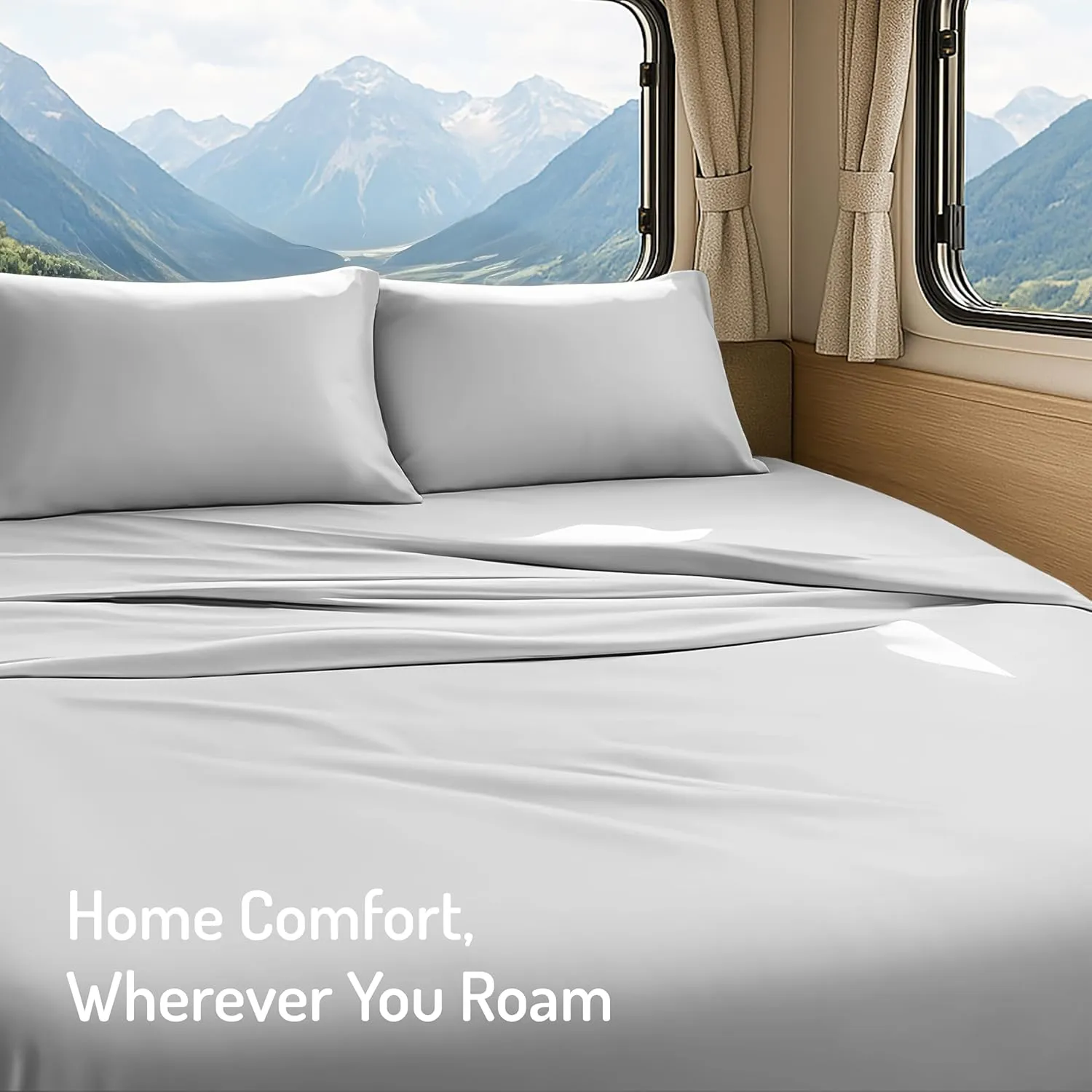 Degrees of Comfort RV Short Queen Sheet Set - 4 Piece Soft Bed Sheets, Easy Fit up to 13", Breathable and Wrinkle-Free, for Camper & Travel Trailer, Machine Washable, Oeko-TEX Certified, Light Grey