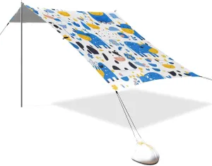 Delicate Cartoon Animal Cow Blue Designed UPF50  Foldable Beach Tent Waterproof Sun Shelter with Sandbags and Shovel for Camping, Fishing, Backyard Fun sombrilla para Playa