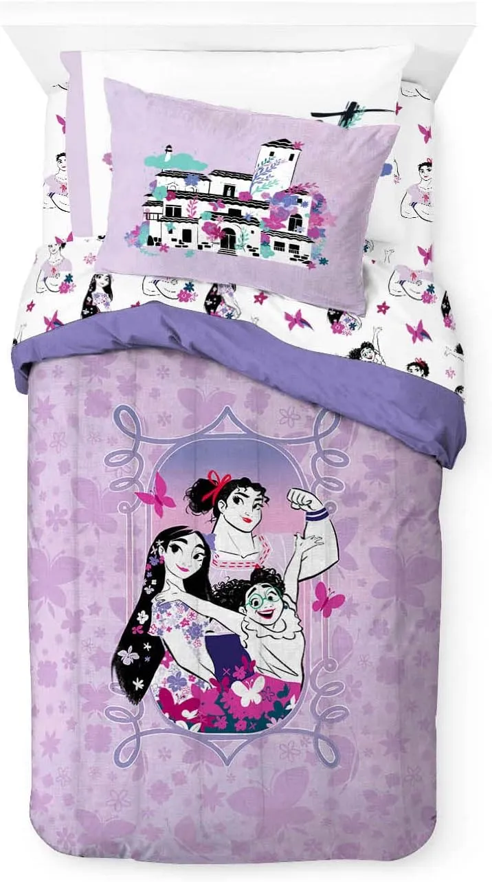 Disney Encanto The Magical Madrigal Sisters 5 Piece Twin Size Bed Set - Includes Comforter & Sheet Set Bedding - Super Soft Fade Resistant Microfiber (Official Product)