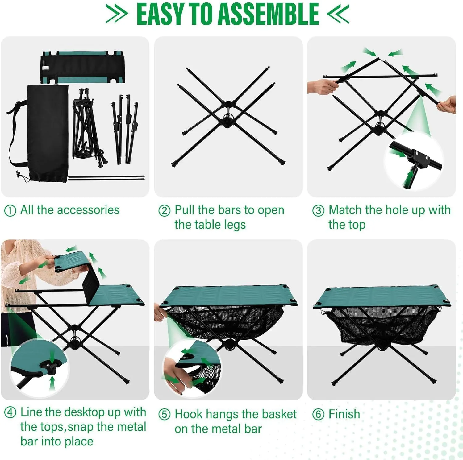 DOMIKING Dark Teal Portable Camping Table Folding Picnic Tables with Carrying Storage Bag Beach Table for Fishing Cooking Hiking 23.6 * 15.7 * 15 in