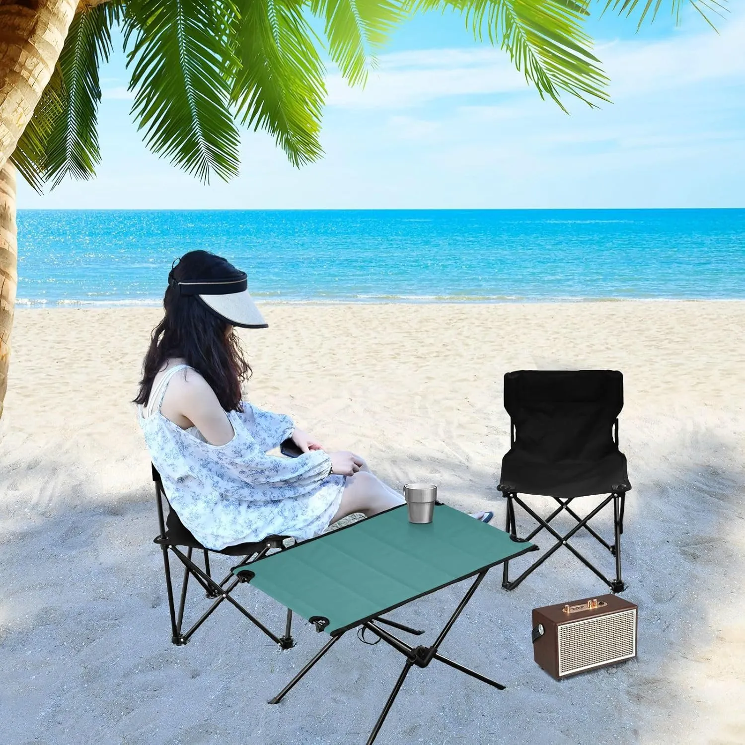 DOMIKING Dark Teal Portable Camping Table Folding Picnic Tables with Carrying Storage Bag Beach Table for Fishing Cooking Hiking 23.6 * 15.7 * 15 in