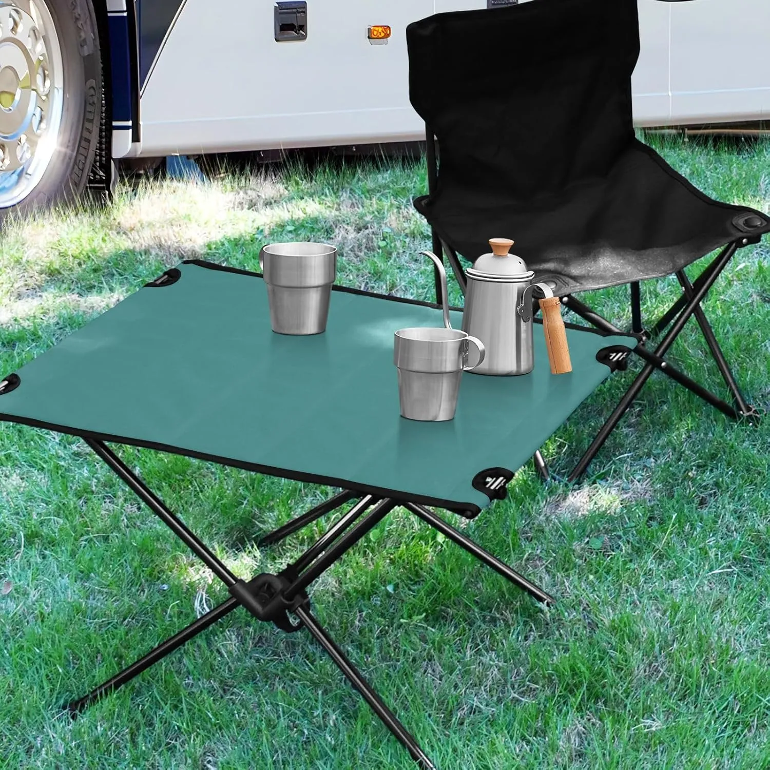 DOMIKING Dark Teal Portable Camping Table Folding Picnic Tables with Carrying Storage Bag Beach Table for Fishing Cooking Hiking 23.6 * 15.7 * 15 in