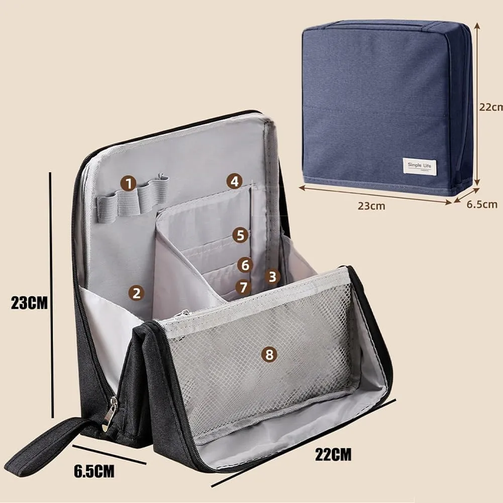 Doresty Makeup Bag, Standing Makeup Bag, Portable Large Capacity, Stand Up Make Up Bag with Mirror, Waterproof Oxford Cloth Cosmetic Organizer with Compartments, for Women & Girls (Peacock blue)