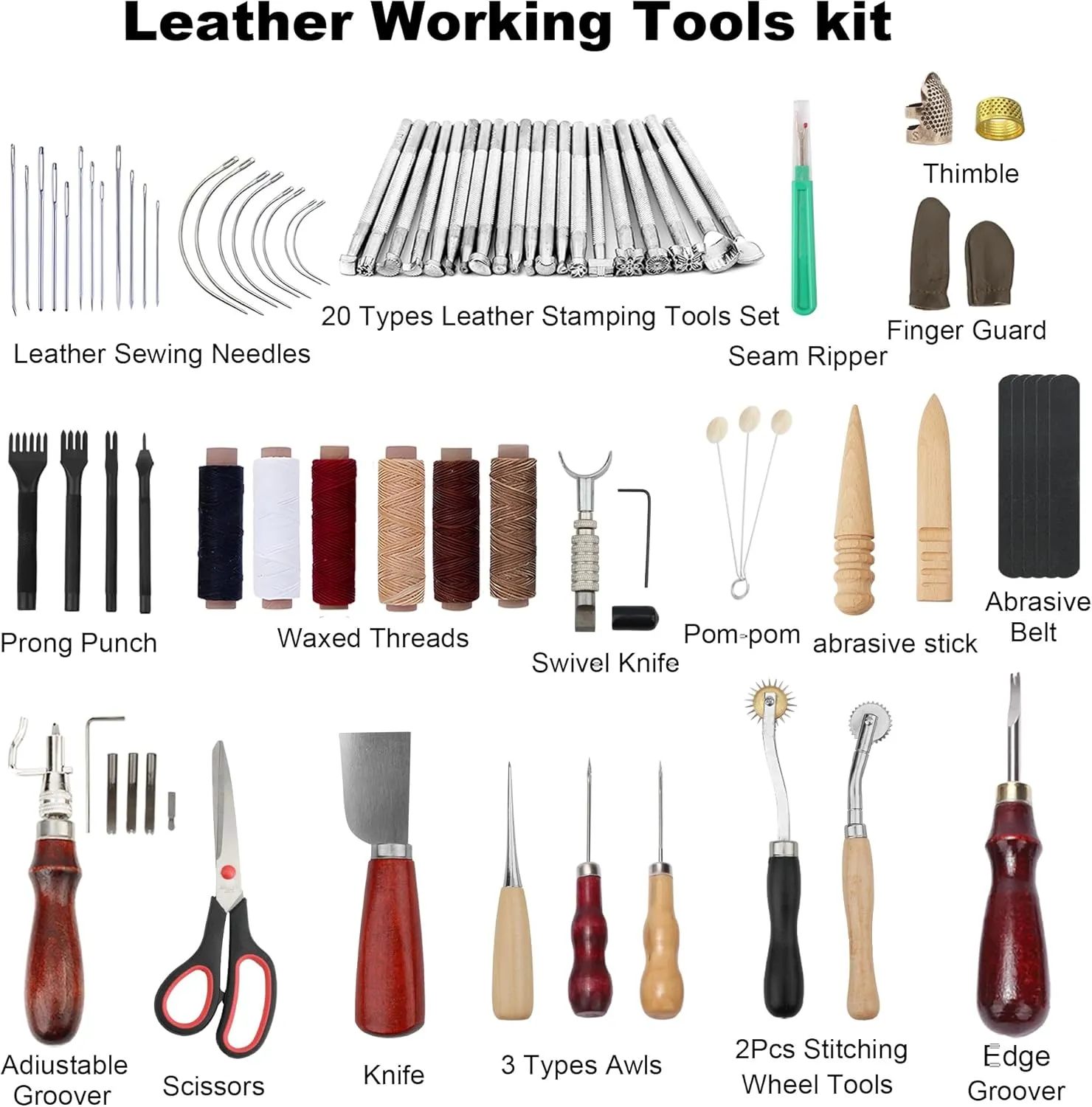 Dorhui Leather Working Tools Kit with Custom Storage Bag Leather Stamping Tools Leather Craft Making for Cutting Punching Sewing Carving Stamping
