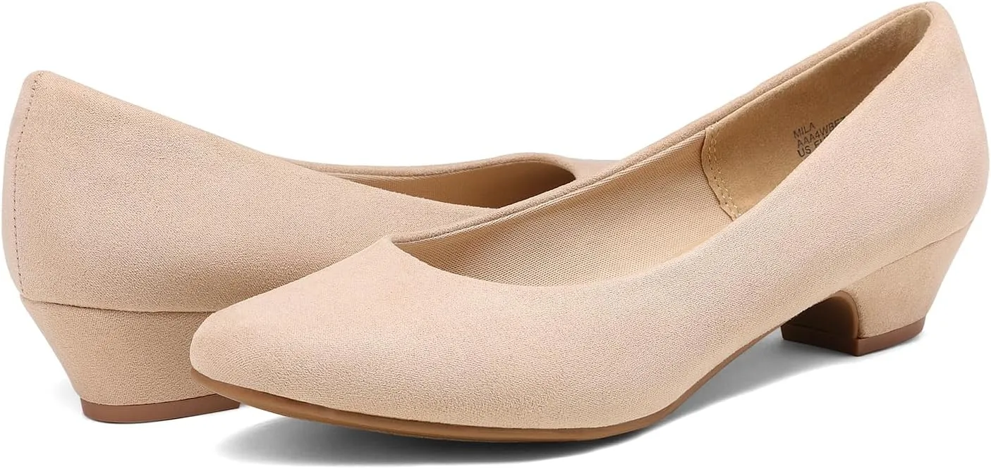 DREAM PAIRS Women's Mila Low Chunky Heel Pump Shoes
