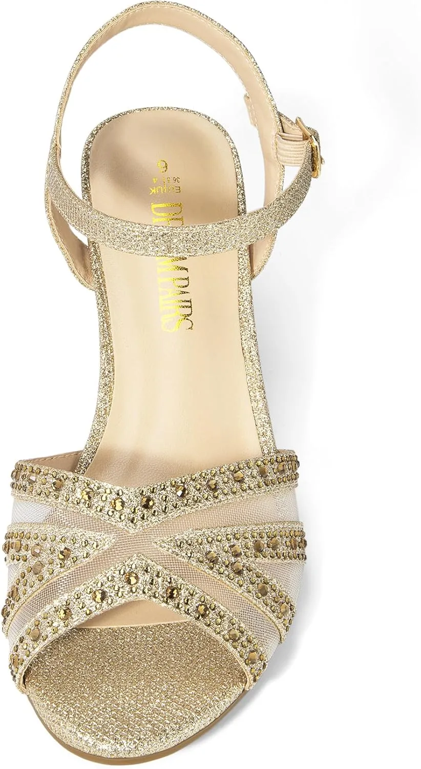DREAM PAIRS Women's Nina Low Heel Pump Sandals