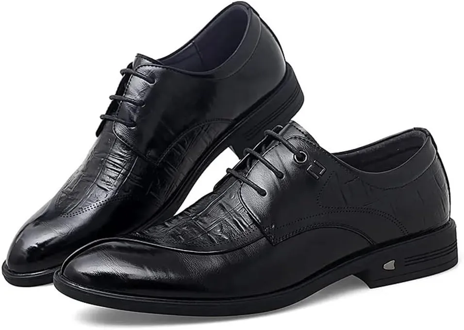 Dress Oxford Shoes for Men Lace Up Crocodile Print Split Toe Vegan Leather Block Heel Resistant Non Slip Anti-Slip Wedding Suitable for Many Occasions