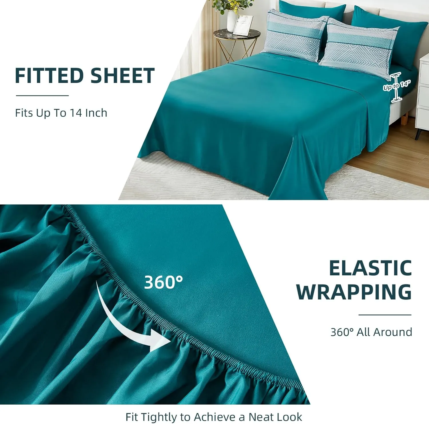 Drucon Boho Comforter Set Queen Size 7 Pieces Bed in a Bag, Teal Striped Bedding Set, Soft Microfiber Comforter and Sheet Set for All Season (Queen, 90"x90")