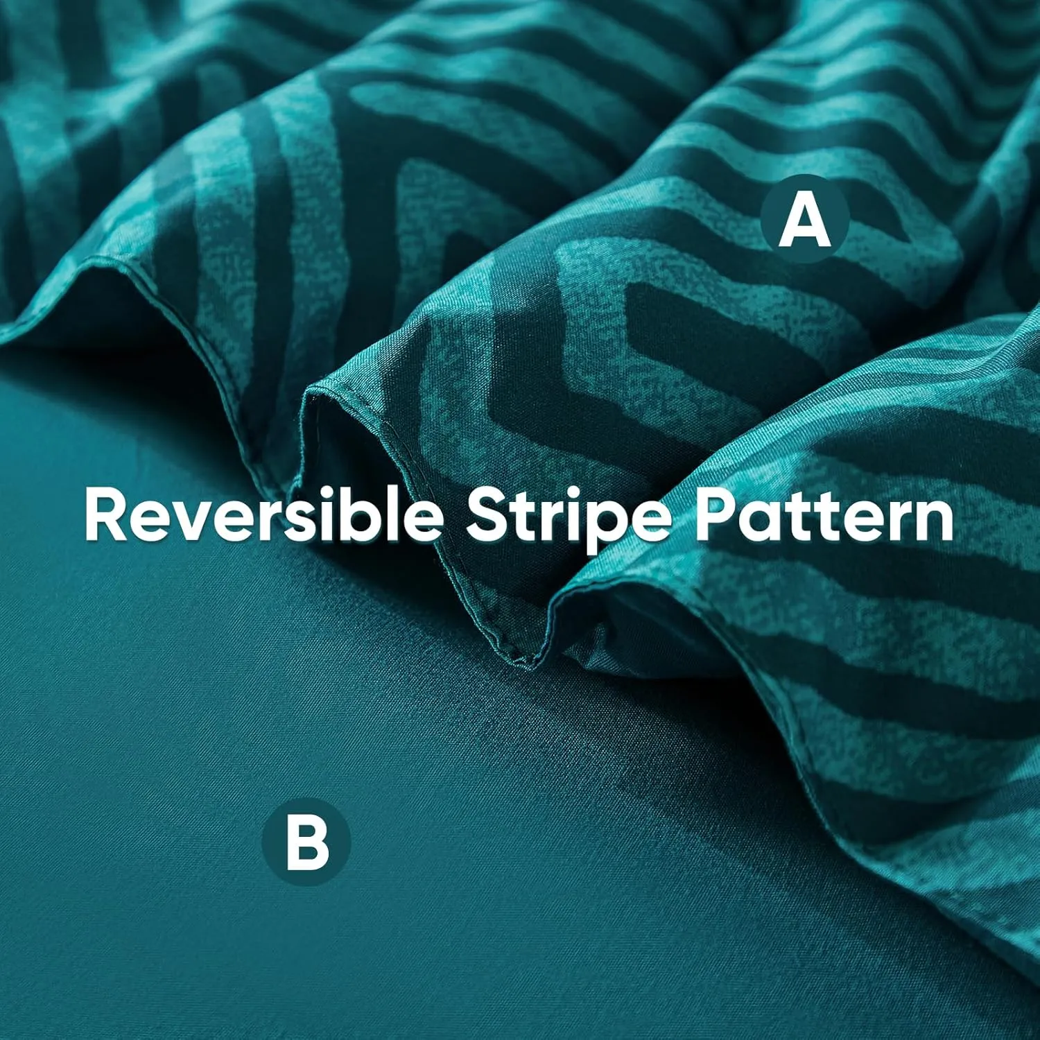 Drucon Boho Comforter Set Queen Size 7 Pieces Bed in a Bag, Teal Striped Bedding Set, Soft Microfiber Comforter and Sheet Set for All Season (Queen, 90"x90")