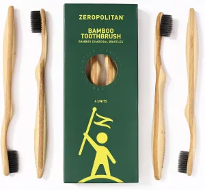 Eco-Friendly Bamboo Toothbrush Set of 4 - Soft Bristle Toothbrush with Ergonomic Handles & Charcoal Bristles – Low Waste & Biodegradable Personal Care Essentials