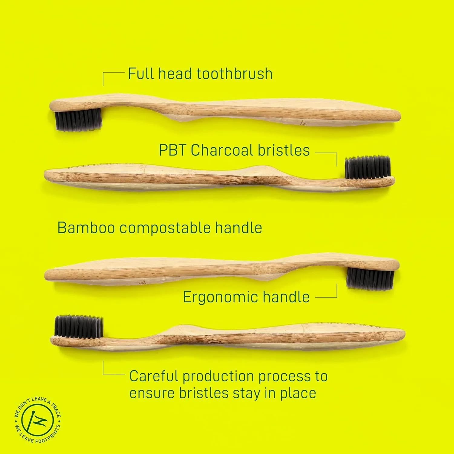 Eco-Friendly Bamboo Toothbrush Set of 4 - Soft Bristle Toothbrush with Ergonomic Handles & Charcoal Bristles – Low Waste & Biodegradable Personal Care Essentials