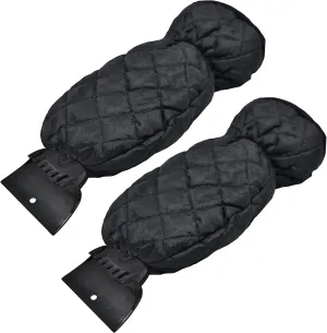 EcoNour Ice Scraper Mitt for Car Windshield (2 Pack) | Waterproof Warm Glove with Thick Fleece Lining | Windshield Scraper for Ice and Snow with Foam Grip, Scratch-Free | Detachable Clean