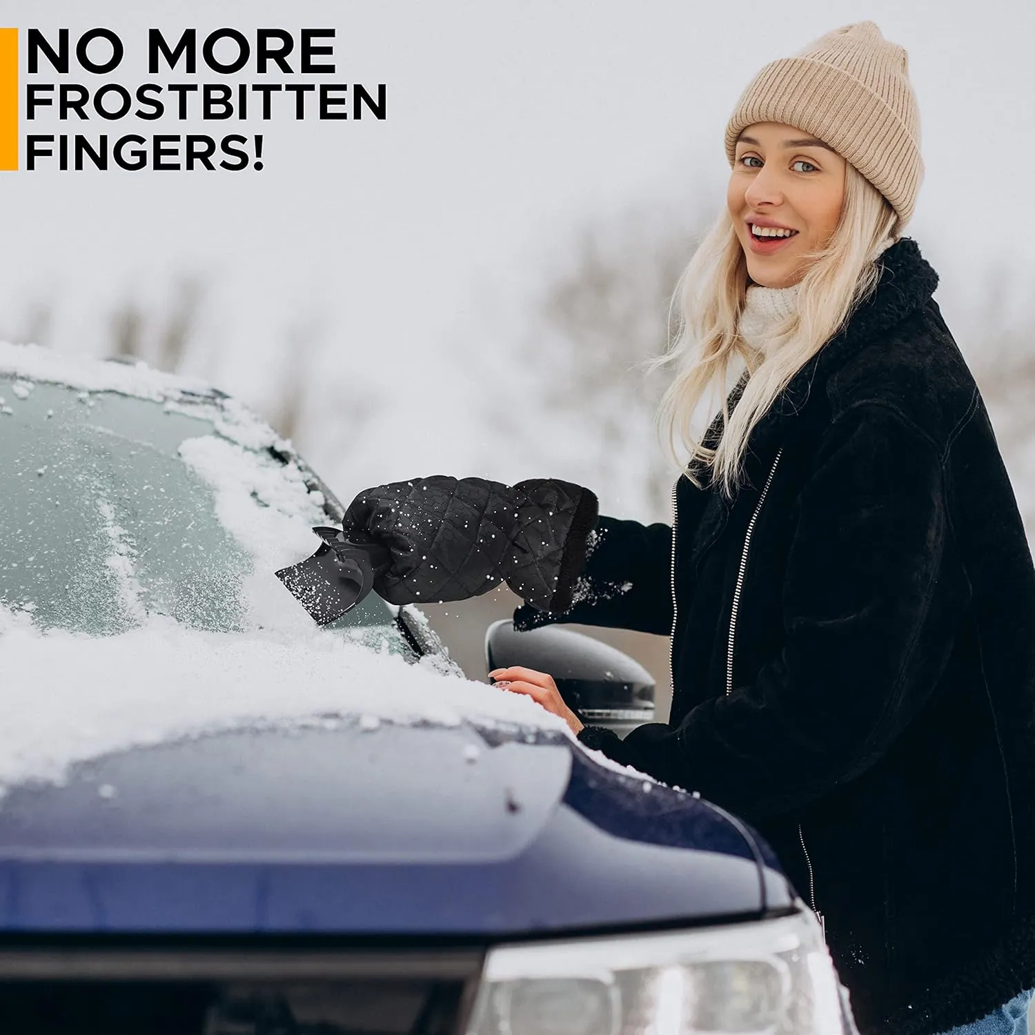EcoNour Ice Scraper Mitt for Car Windshield (2 Pack) | Waterproof Warm Glove with Thick Fleece Lining | Windshield Scraper for Ice and Snow with Foam Grip, Scratch-Free | Detachable Clean