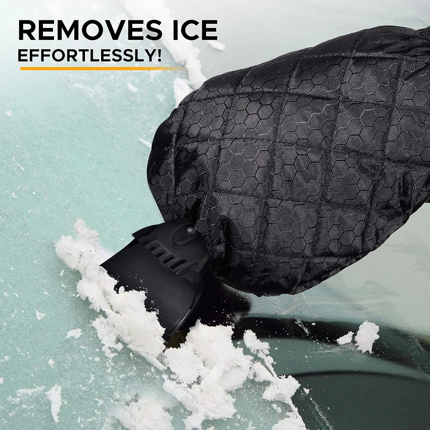 EcoNour Ice Scraper Mitt for Car Windshield (2 Pack) | Waterproof Warm Glove with Thick Fleece Lining | Windshield Scraper for Ice and Snow with Foam Grip, Scratch-Free | Detachable Clean