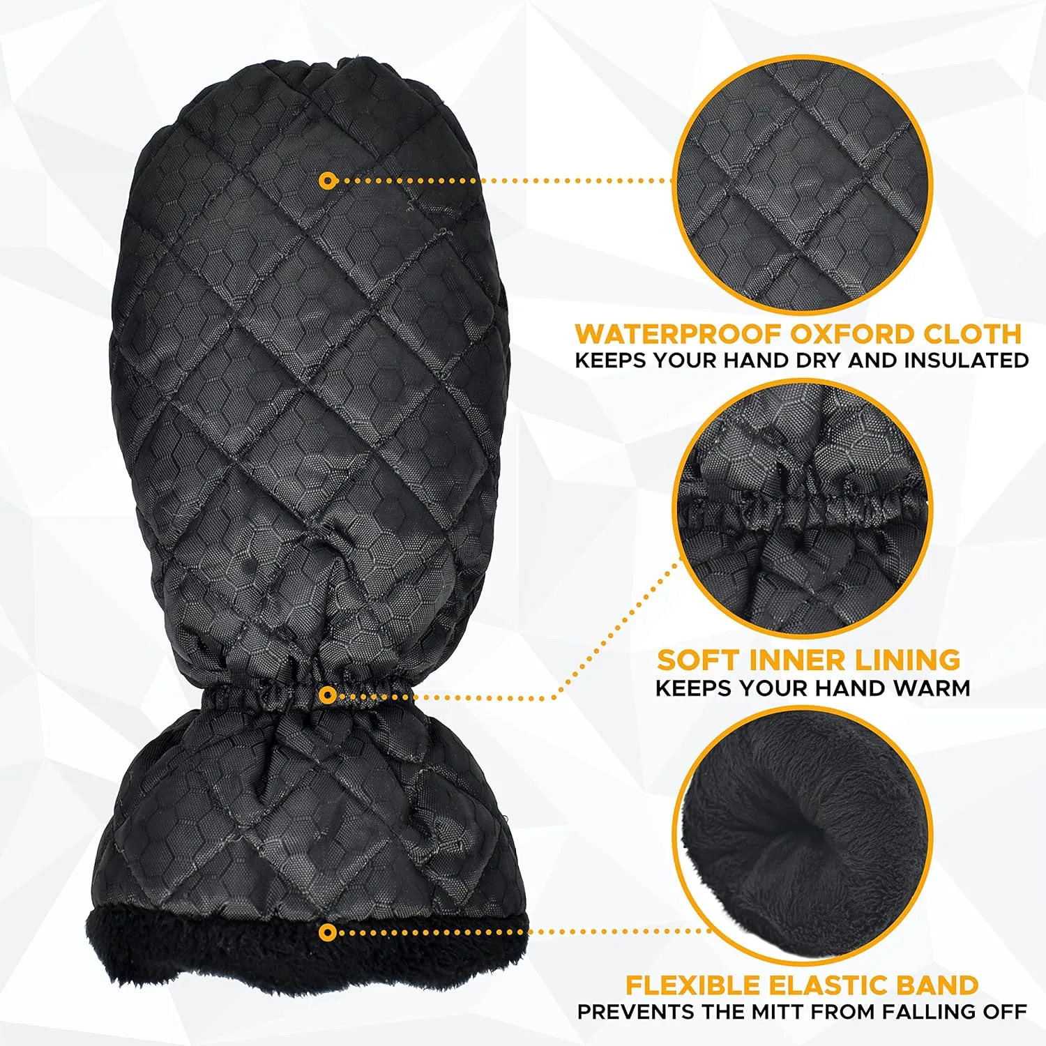 EcoNour Ice Scraper Mitt for Car Windshield (2 Pack) | Waterproof Warm Glove with Thick Fleece Lining | Windshield Scraper for Ice and Snow with Foam Grip, Scratch-Free | Detachable Clean