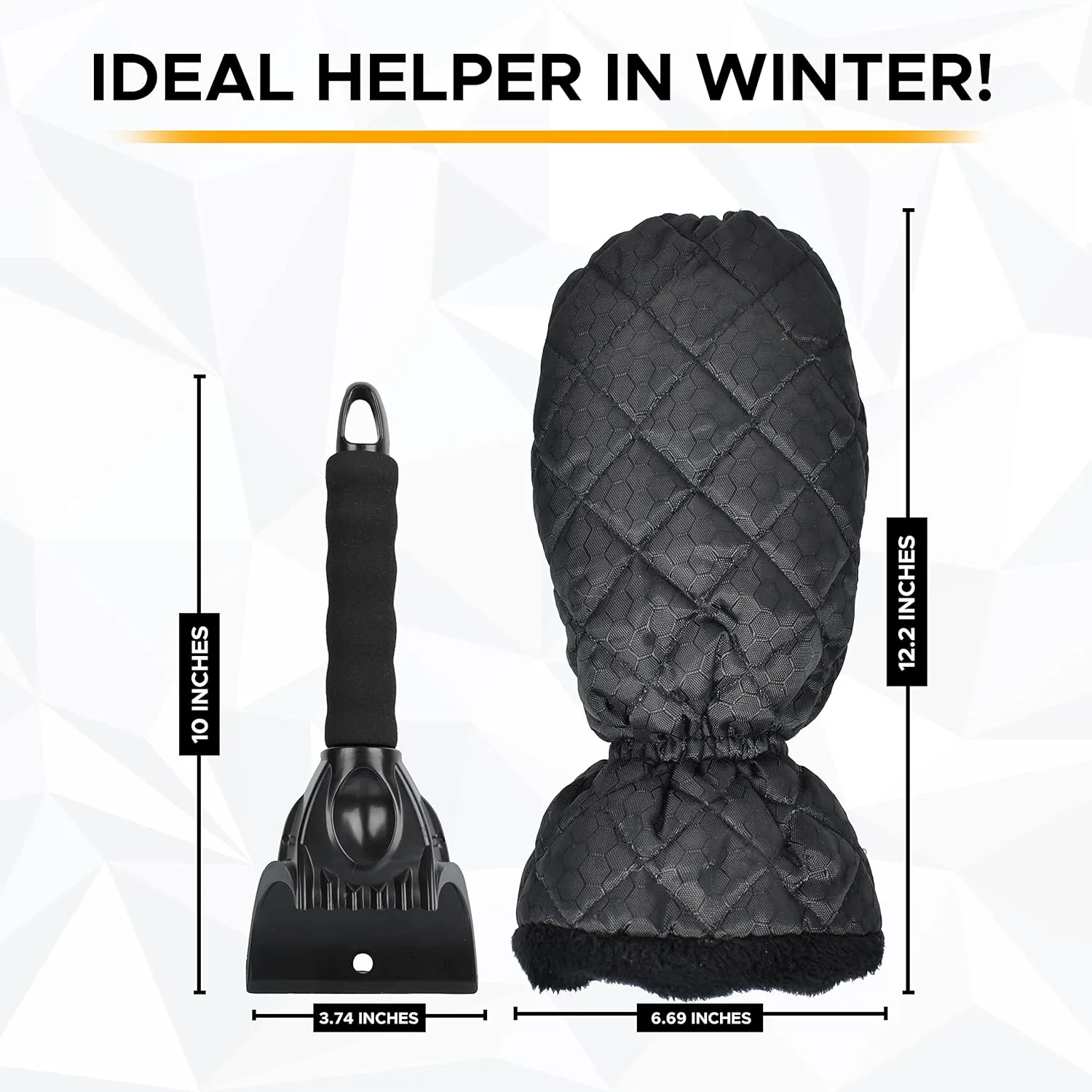 EcoNour Ice Scraper Mitt for Car Windshield (2 Pack) | Waterproof Warm Glove with Thick Fleece Lining | Windshield Scraper for Ice and Snow with Foam Grip, Scratch-Free | Detachable Clean