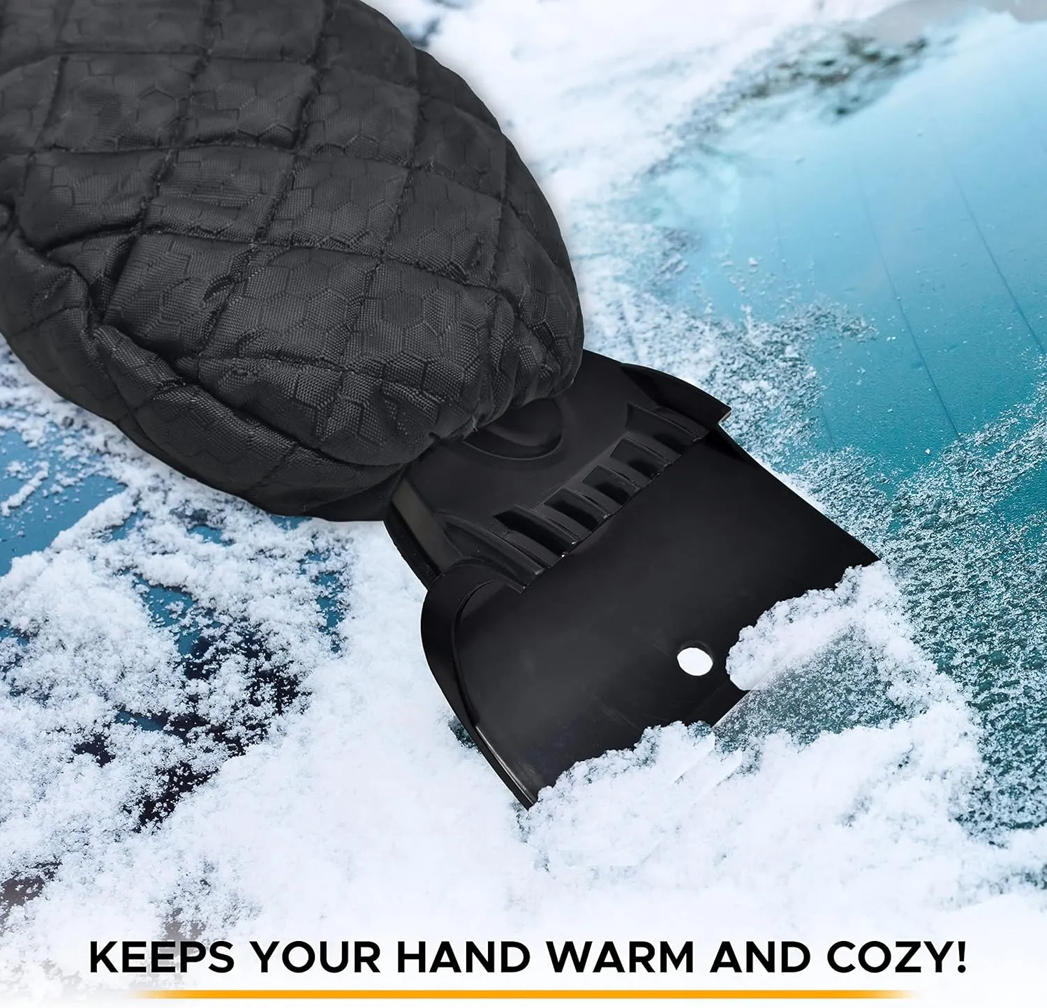 EcoNour Ice Scraper Mitt for Car Windshield (2 Pack) | Waterproof Warm Glove with Thick Fleece Lining | Windshield Scraper for Ice and Snow with Foam Grip, Scratch-Free | Detachable Clean
