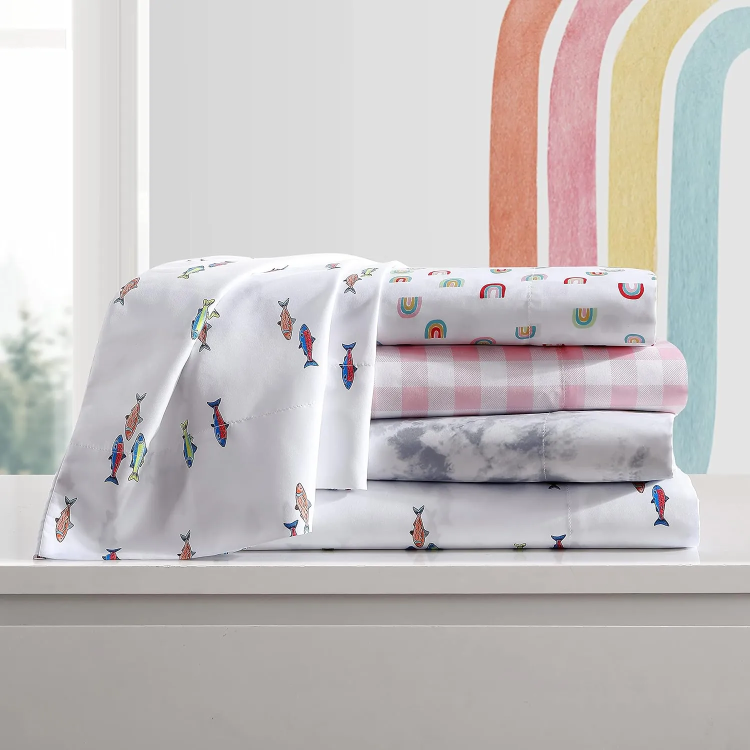 Eddie Bauer Kids - Twin Sheets, Stain Resistant Kids Bedding, Ideal for Toddler Bedding Set (Fish Lake White, Twin)