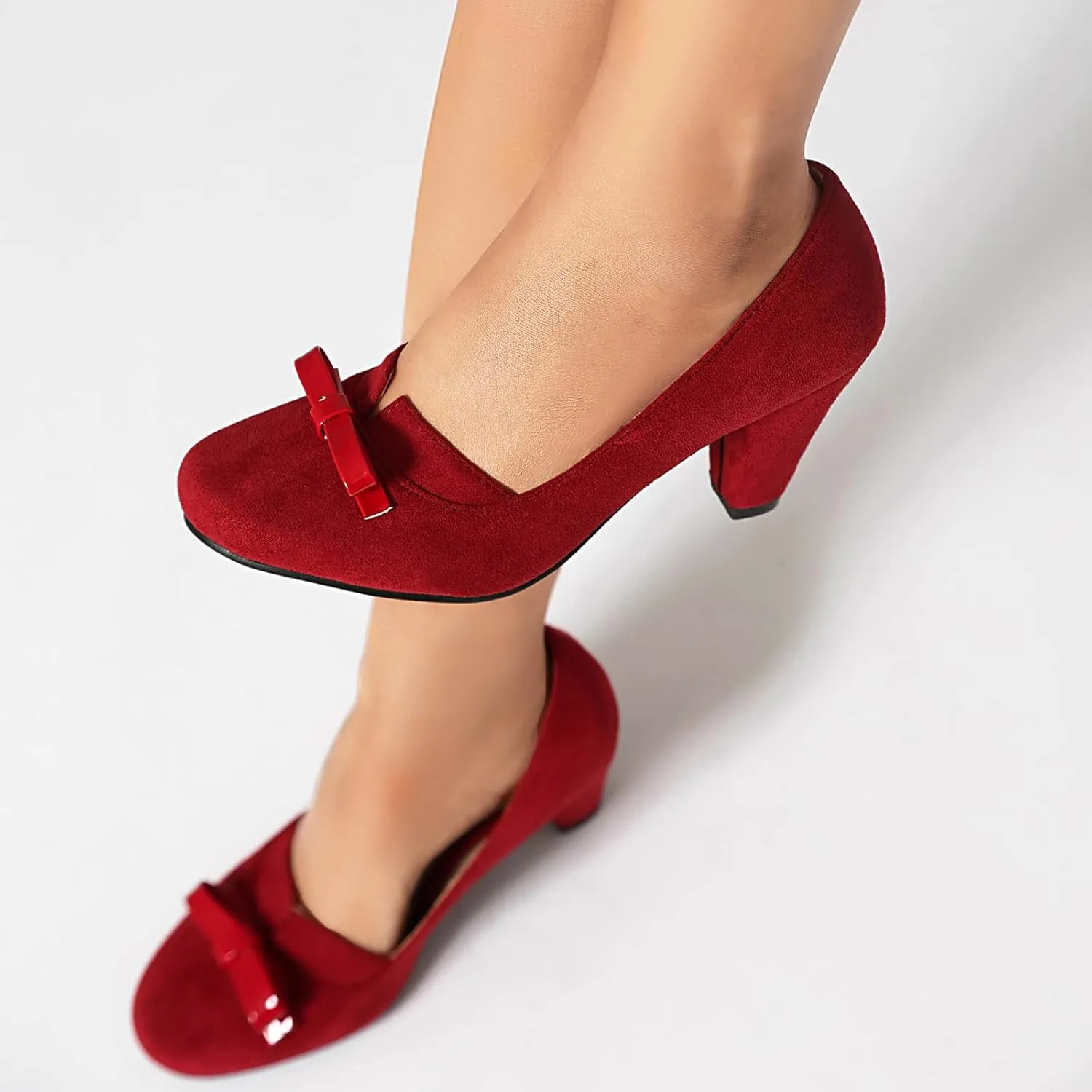 Elerhythm Women's Mary Jane Bownot Closed Round Toe Vintage Heels Gatsby 1920s Pumps 1950s Victorian Retro Shoes
