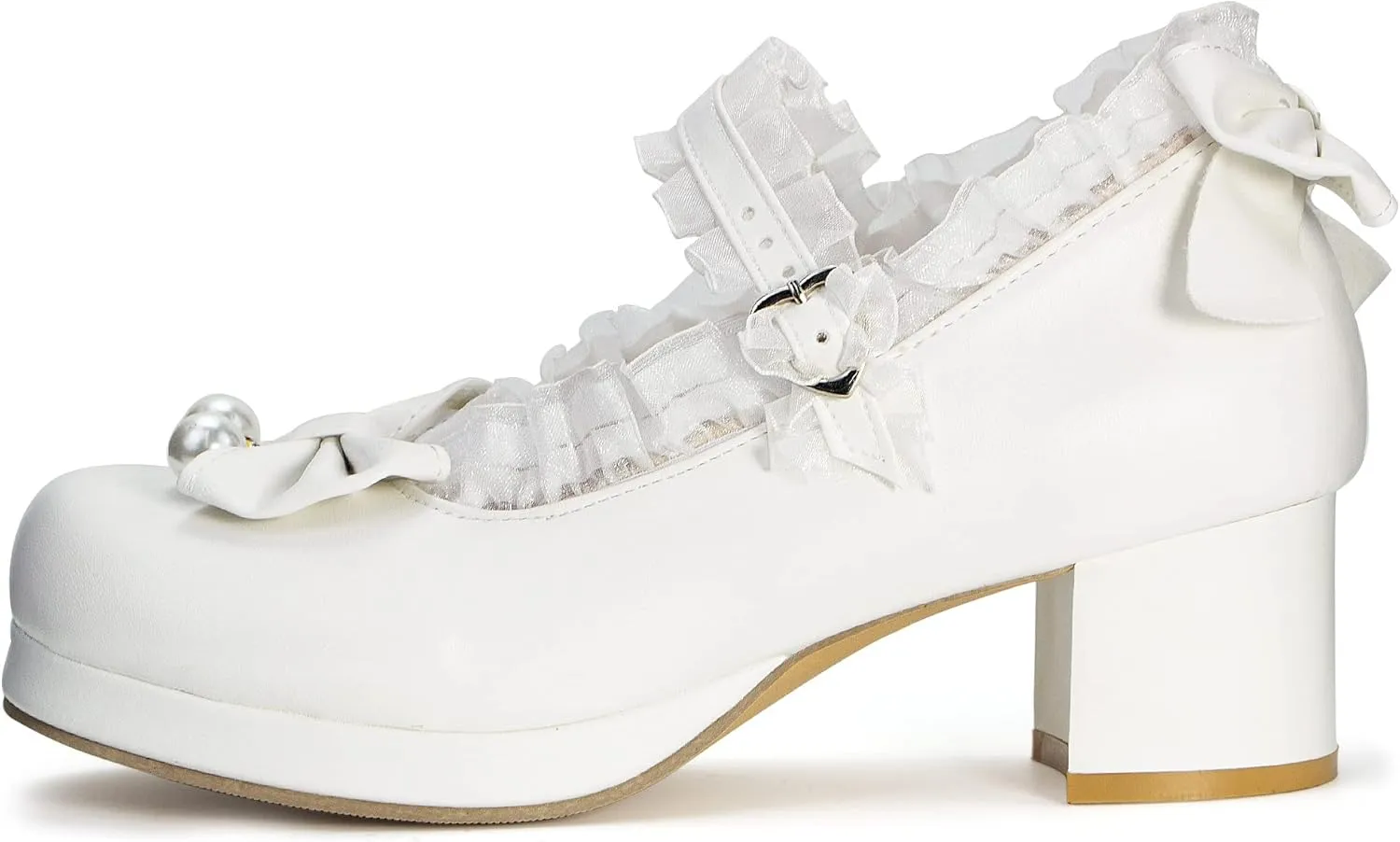 Elerhythm Women's Mary Jane Platform Chunky Block Heels Cute Cosplay Kawaii Bow Lace Dresses Cross-Tied Round Toe Ankle Strap Shoes