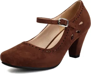 Elerhythm Women's Mary Jane Teardrop Cutout Classic and Retro 1920s Pump Heels 1950s Vintage Round Closed Toe 1940s Ankle Strap Dress Shoes