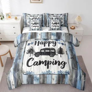 Erosebridal 7 Piece Bed in a Bag Twin Size Comforter Set Wooden Plank Bedding Set,Happy Camping Reversible Design,Farmhouse Cabin Soft Microfiber Comforter with Sheet Set,All Season