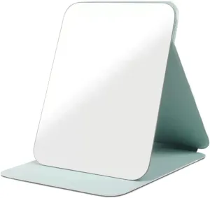 Espejo Folding Mirror Men's and Women's Desktop Helper Household Portable Simple Large Portable Student Dormitory Makeup Mirror Makeup Mirror(Green,Small)