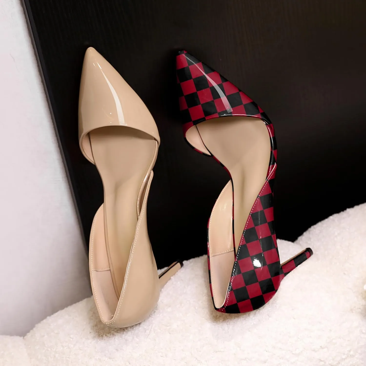 Esvowido High Heels for Women D'Orsay Stiletto Heeled Pumps Closed Pointed Toe Slip on Wedding Bridal Dress Shoes