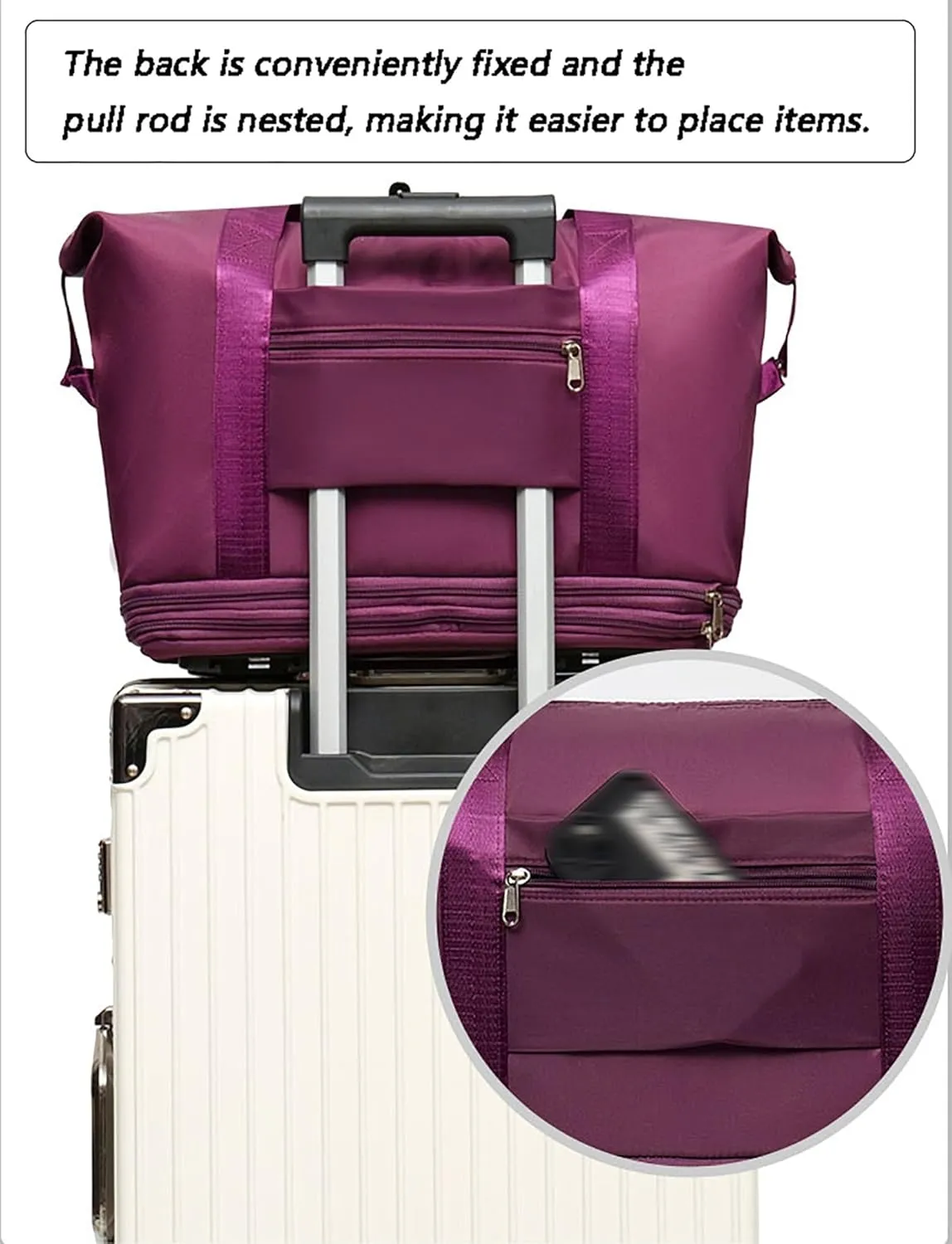 Expandable Spinner Duffel Bag - Lightweight Wheeled Luggage with 360° Silent Wheels, Foldable Travel Duffle for Gym/Shopping(Purple)