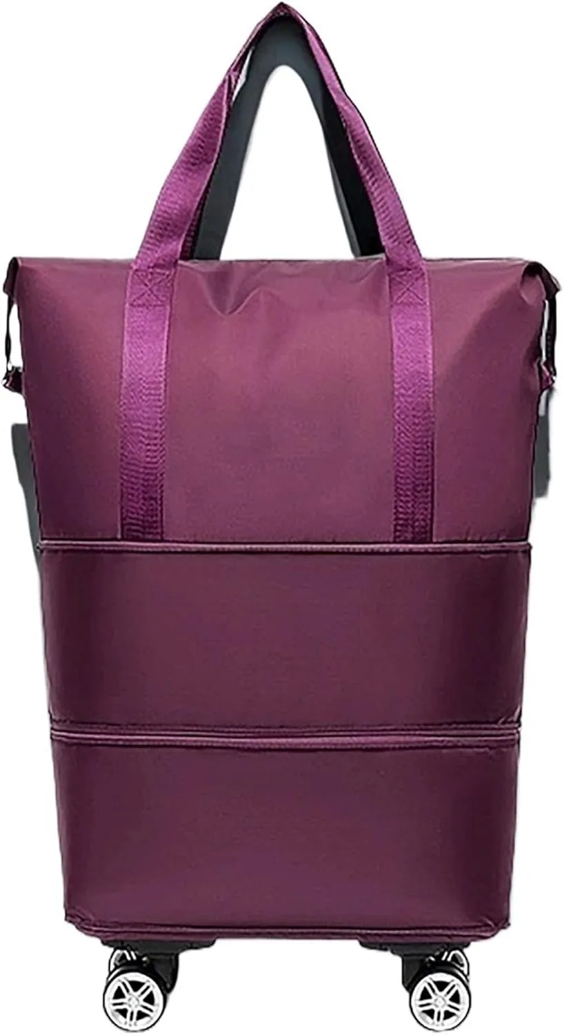 Expandable Spinner Duffel Bag - Lightweight Wheeled Luggage with 360° Silent Wheels, Foldable Travel Duffle for Gym/Shopping(Purple)