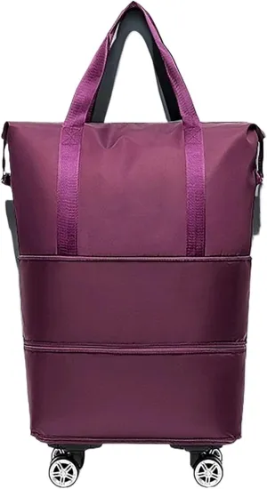 Expandable Spinner Duffel Bag - Lightweight Wheeled Luggage with 360° Silent Wheels, Foldable Travel Duffle for Gym/Shopping(Purple)